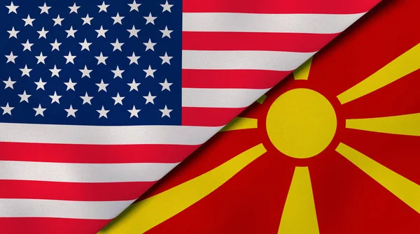 Dois Estados Bandeiras Dos Estados Unidos Macedônia Fundo Negócios Alta — Fotografia de Stock