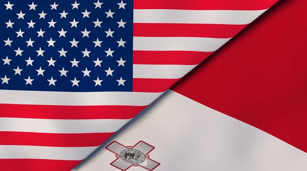 Egyesült Államok Málta Két Zászlaja Kiváló Minőségű Üzleti Háttér Illusztráció — Stock Fotó