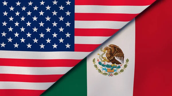 Two states flags of United States and Mexico. High quality business background. 3d illustration