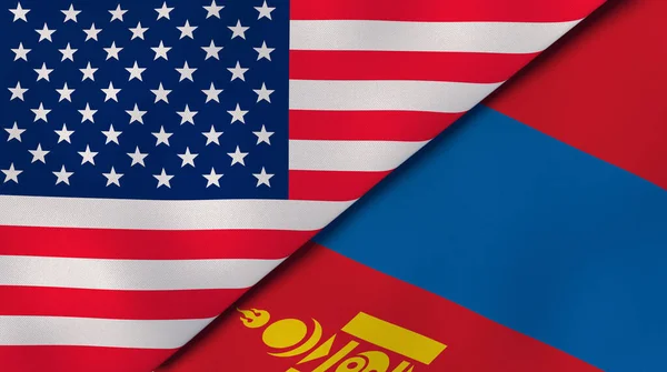 Dois Estados Bandeiras Dos Estados Unidos Mongólia Fundo Negócios Alta — Fotografia de Stock