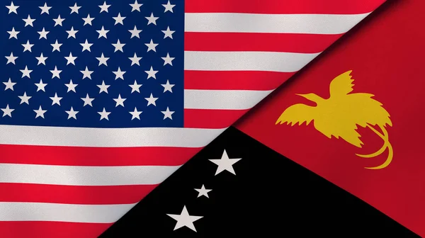 Dos Estados Banderas Estados Unidos Papúa Nueva Guinea Fondo Negocio — Foto de Stock