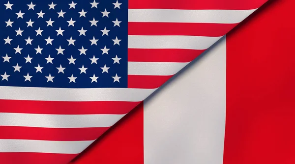 Δύο Σημαίες Των Ηνωμένων Πολιτειών Και Του Περού Επαγγελματικό Υπόβαθρο — Φωτογραφία Αρχείου