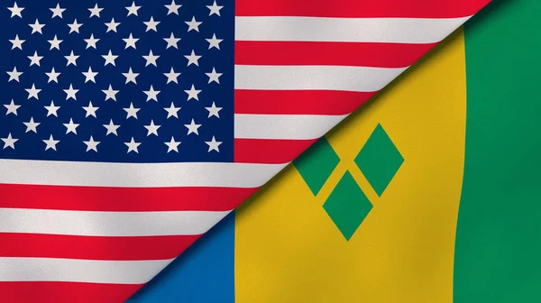 Dos Estados Banderas Estados Unidos San Vicente Las Granadinas Fondo — Foto de Stock