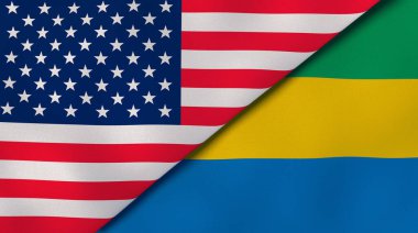 Birleşik Devletler ve Gabon 'un iki bayrağı. Kaliteli bir iş geçmişi. 3d illüstrasyon