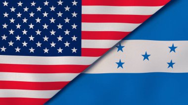 Two states flags of United States and Honduras. High quality business background. 3d illustration clipart