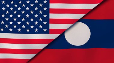 Birleşik Devletler ve Laos 'un iki bayrağı. Kaliteli bir iş geçmişi. 3d illüstrasyon