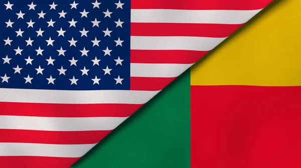Dos Estados Banderas Estados Unidos Benín Fondo Negocio Alta Calidad — Foto de Stock
