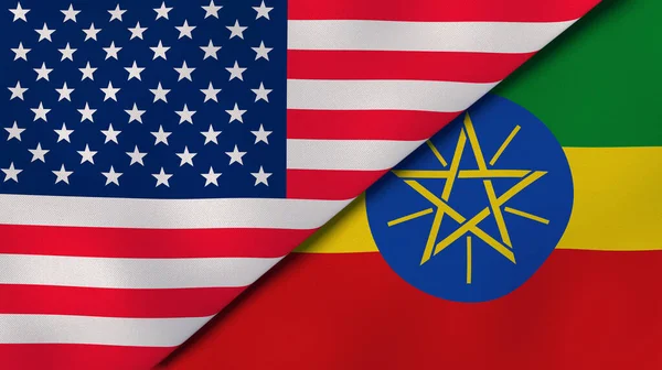 Dos Estados Banderas Estados Unidos Etiopía Fondo Negocio Alta Calidad — Foto de Stock