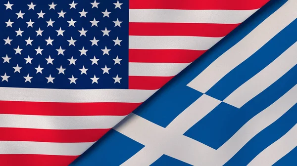 Dois Estados Bandeiras Dos Estados Unidos Grécia Fundo Negócios Alta — Fotografia de Stock