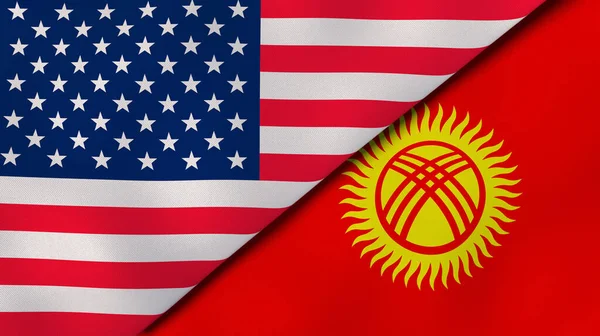 Dois Estados Bandeiras Dos Estados Unidos Quirguistão Fundo Negócios Alta — Fotografia de Stock