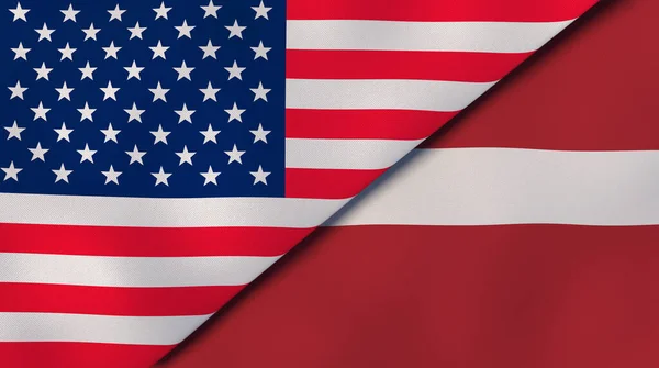 Прапори Двох Держав Сша Латвія Високоякісне Ділове Минуле Ілюстрація — стокове фото