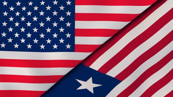 Dois Estados Bandeiras Dos Estados Unidos Libéria Fundo Negócios Alta — Fotografia de Stock