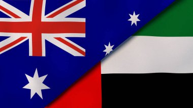 Avustralya ve Birleşik Arap Emirlikleri 'nin iki bayrağı. Kaliteli bir iş geçmişi. 3d illüstrasyon