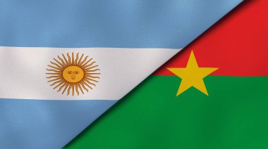 Arjantin ve Burkina Faso 'nun iki bayrağı. Kaliteli bir iş geçmişi. 3d illüstrasyon