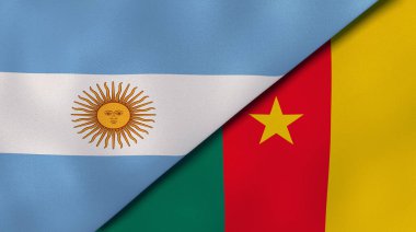 Arjantin ve Kamerun 'un iki bayrağı. Kaliteli bir iş geçmişi. 3d illüstrasyon