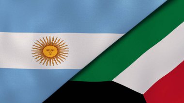 Arjantin ve Kuveyt 'in iki bayrağı. Kaliteli bir iş geçmişi. 3d illüstrasyon