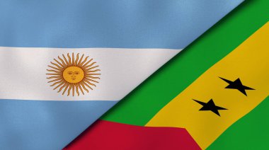 İki Arjantin bayrağı ve Sao Tome ve Principe. Kaliteli bir iş geçmişi. 3d illüstrasyon