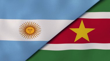 Arjantin ve Surinam 'ın iki bayrağı. Kaliteli bir iş geçmişi. 3d illüstrasyon