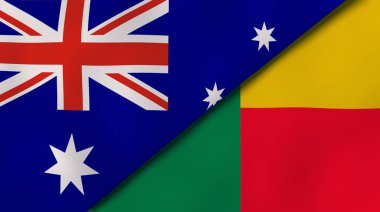 Avustralya ve Benin 'in iki bayrağı. Kaliteli bir iş geçmişi. 3d illüstrasyon