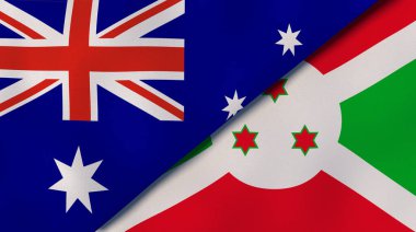 Avustralya ve Burundi 'nin iki bayrağı. Kaliteli bir iş geçmişi. 3d illüstrasyon