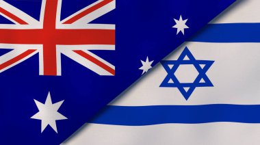 Avustralya ve İsrail 'in iki bayrağı. Kaliteli bir iş geçmişi. 3d illüstrasyon
