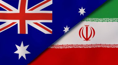 Avustralya ve İran 'ın iki bayrağı. Kaliteli bir iş geçmişi. 3d illüstrasyon