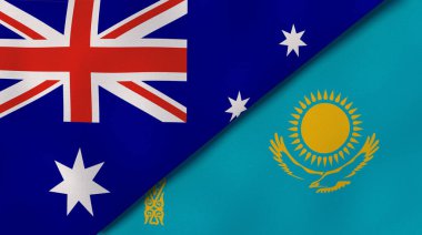 Avustralya ve Kazakistan 'ın iki bayrağı. Kaliteli bir iş geçmişi. 3d illüstrasyon