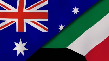 Avustralya ve Kuveyt 'in iki bayrağı. Kaliteli bir iş geçmişi. 3d illüstrasyon