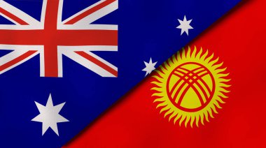 Avustralya ve Kırgızistan 'ın iki bayrağı. Kaliteli bir iş geçmişi. 3d illüstrasyon