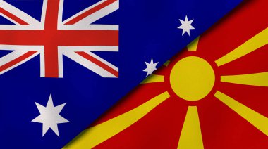 Avustralya ve Makedonya 'nın iki bayrağı. Kaliteli bir iş geçmişi. 3d illüstrasyon
