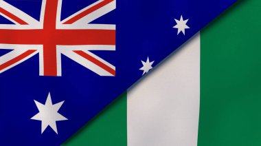 Avustralya ve Nijerya 'nın iki bayrağı. Kaliteli bir iş geçmişi. 3d illüstrasyon