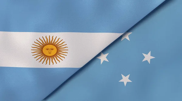 Two States Flags Argentina Micronesia High Quality Business Background Illustration — Stock Photo, Image