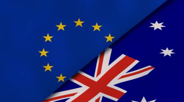 Avrupa Birliği ve Avustralya 'nın iki bayrağı. Kaliteli bir iş geçmişi. 3d illüstrasyon
