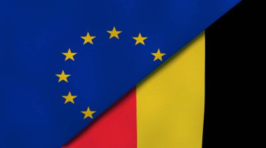 Avrupa Birliği ve Belçika 'nın iki bayrağı. Kaliteli bir iş geçmişi. 3d illüstrasyon