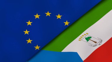 Avrupa Birliği ve Ekvator Ginesi 'nin iki bayrağı. Kaliteli bir iş geçmişi. 3d illüstrasyon