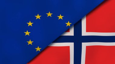 Avrupa Birliği ve Norveç 'in iki bayrağı. Kaliteli bir iş geçmişi. 3d illüstrasyon