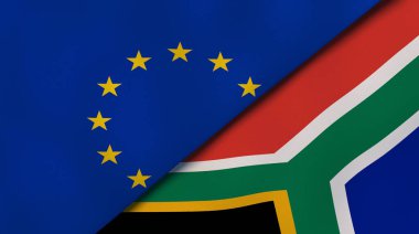 Avrupa Birliği ve Güney Afrika 'nın iki bayrağı. Kaliteli bir iş geçmişi. 3d illüstrasyon