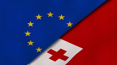 Avrupa Birliği ve Tonga 'nın iki bayrağı. Kaliteli bir iş geçmişi. 3d illüstrasyon