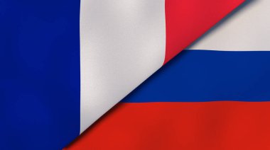 Fransa ve Rusya 'nın iki bayrağı. Kaliteli bir iş geçmişi. 3d illüstrasyon