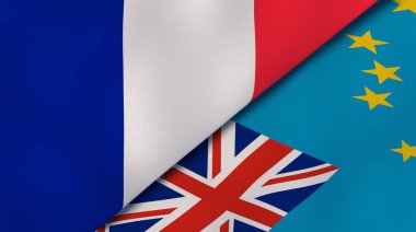 Fransa ve Tuvalu 'nun iki bayrağı. Kaliteli bir iş geçmişi. 3d illüstrasyon