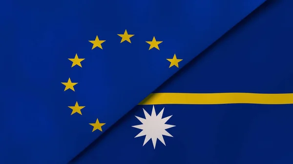 Two States Flags European Union Nauru High Quality Business Background — Stock Photo, Image