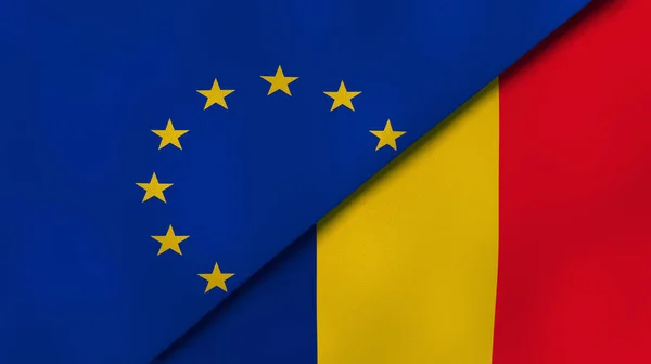 欧盟和罗马尼亚的两个国家的国旗 高质量的商业背景 3D说明 — 图库照片