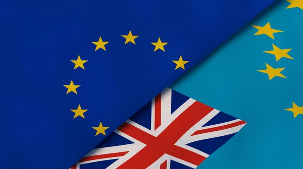 Dos Estados Banderas Unión Europea Tuvalu Fondo Negocio Alta Calidad — Foto de Stock