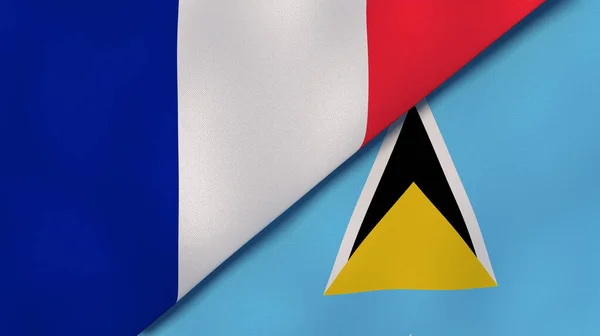 Twee Vlaggen Van Frankrijk Saint Lucia Hoge Kwaliteit Zakelijke Achtergrond — Stockfoto