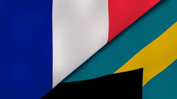 法国和巴哈马的两个国家的国旗 高质量的商业背景 3D说明 — 图库照片