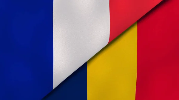 Два Державних Прапори Франції Чаду Високоякісне Ділове Минуле Ілюстрація — стокове фото