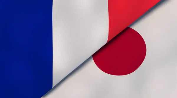 Δύο Σημαίες Της Γαλλίας Και Της Ιαπωνίας Επαγγελματικό Υπόβαθρο Υψηλής — Φωτογραφία Αρχείου