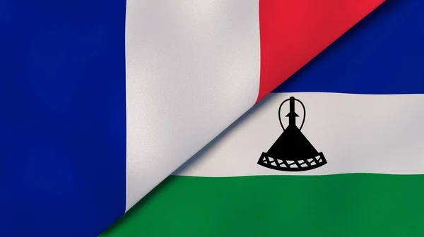 Два Державні Прапори Франції Лесото Високоякісне Ділове Минуле Ілюстрація — стокове фото