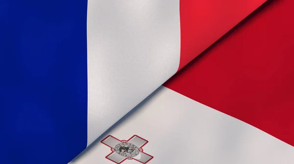 Two States Flags France Malta High Quality Business Background Illustration — Stock Photo, Image