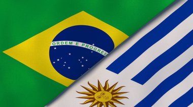 Brezilya ve Uruguay 'ın iki bayrağı. Kaliteli bir iş geçmişi. 3d illüstrasyon